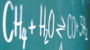 Chemical formulae written on a blackboard